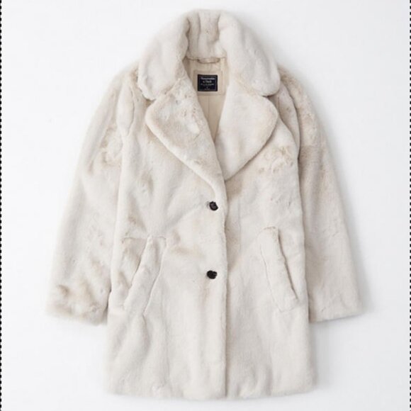 (NWT) Abercrombie & Fitch - faux fur cream coat (large) - Picture 4 of 6